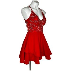B Darlin‎ Strappy Embellished A-Line Dress Red Junior's Size 7 Prom Hoco